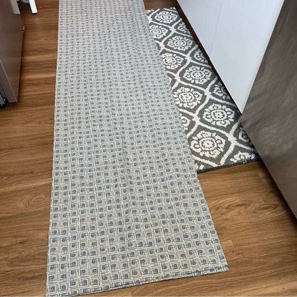 Crate & Barrel 50x84 curtain panel tan with teal pattern - Picture 3 of 11